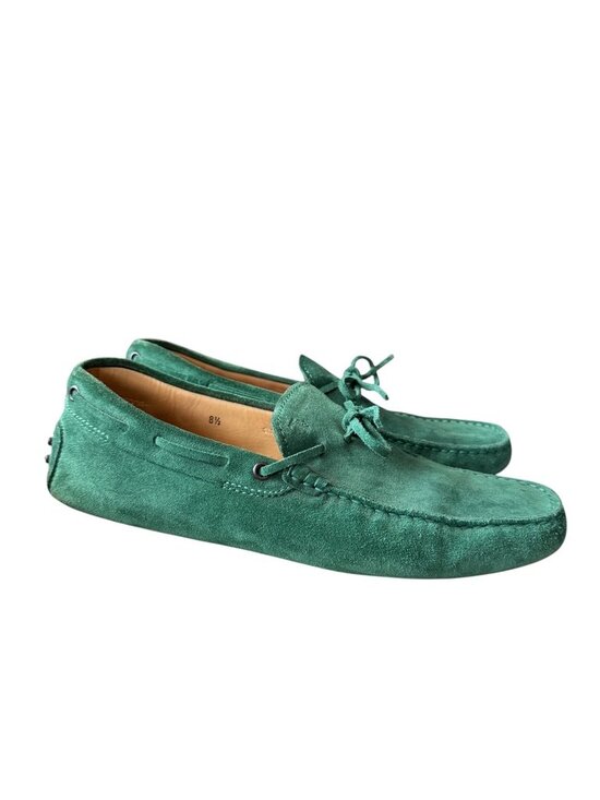 Tod\'s City Gommino Driving Suede Loafers Green mens size 8,5 shoes made in Italy